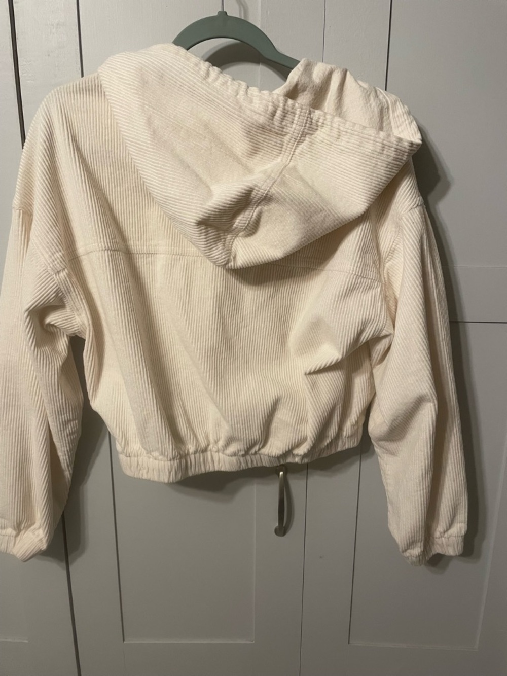 Forever 21 Cream Corduroy Hooded Cropped Utility Jacket - Picture 6 of 10